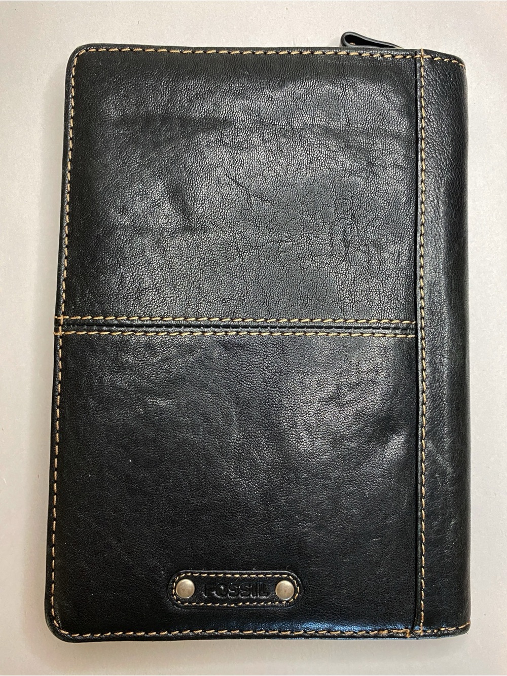 Fossil Black Leather Tech Zip Case Notebook Pad Holder 6”X 8.75” - Picture 2 of 8